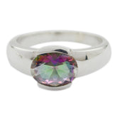 Kennedy Multicolor Solitaire Ring with Oval Gemstone Mystic Quartz Multicolor
